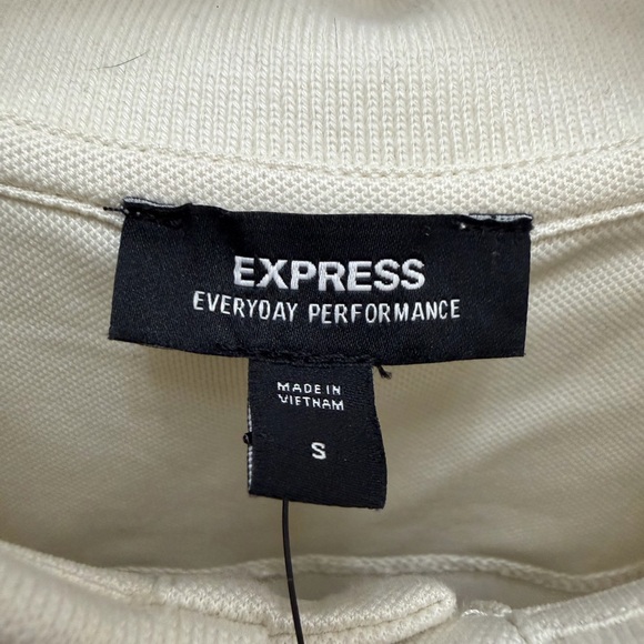 Express Men’s Striped Polo Shirt Cream Blue Short Sleeve NWT Size small - Picture 9 of 12